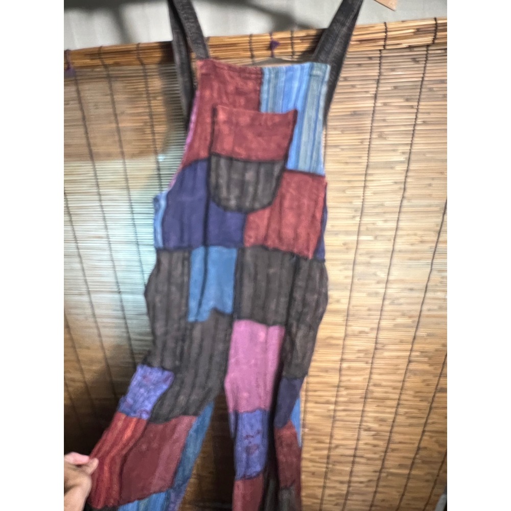 Boho Patchwork Overalls Hippie Wide Leg Multi Color Cotton Jumpsuit Festival